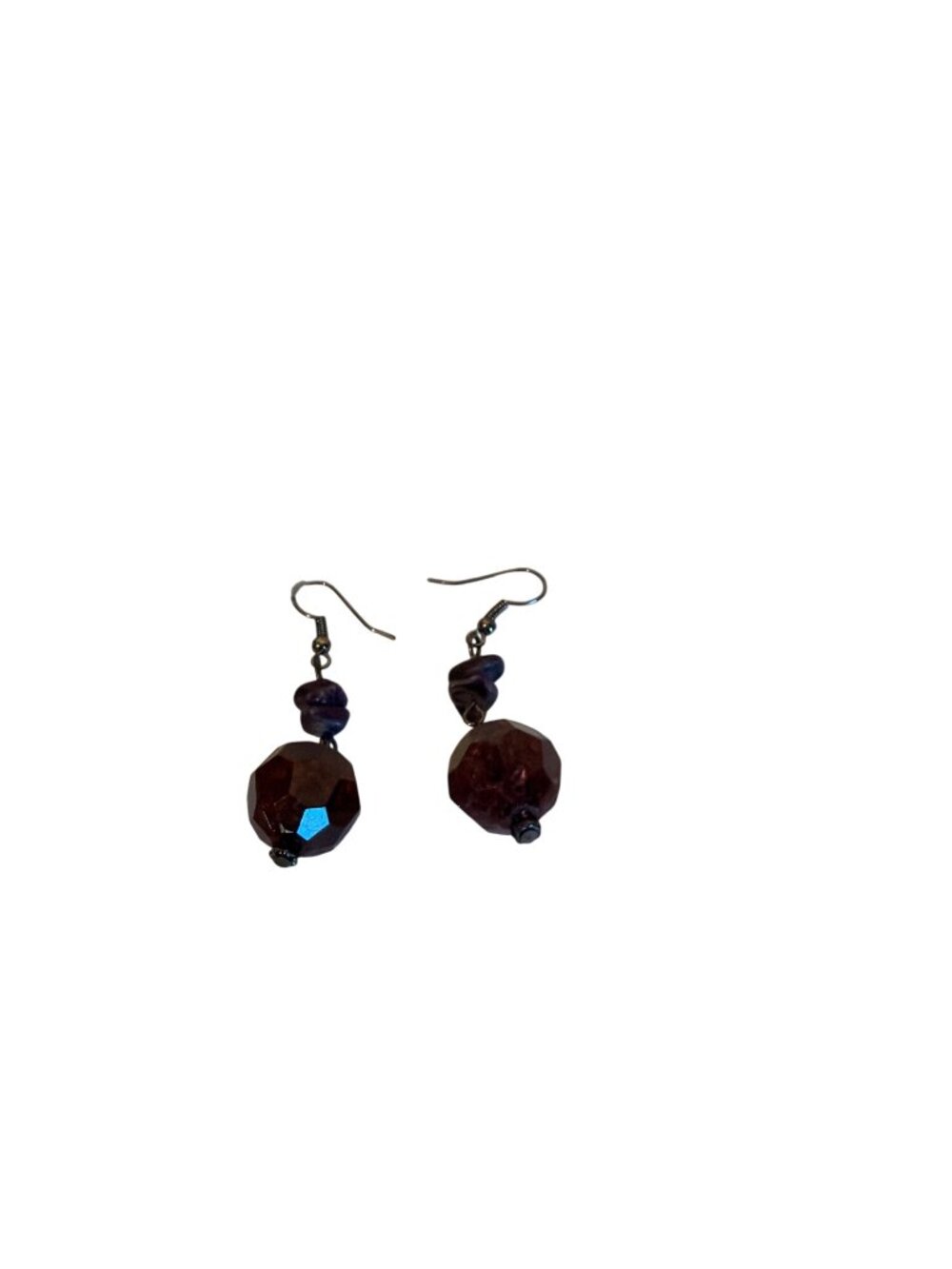 Dangle Drop Earrings Faceted Red & Purple Beaded Sparkly Boho Career 1" - Picture 2 of 5